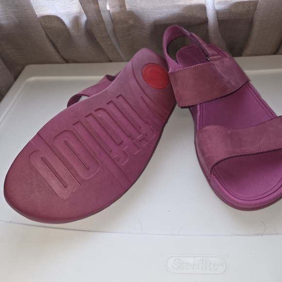 FitFlop cranberry pink suede strappy sandals 10 - Picture 9 of 11
